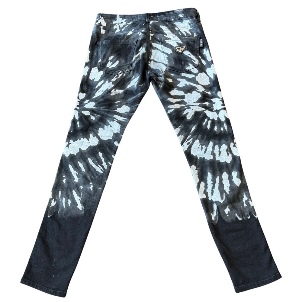 Philipp Plein Super Straight‎ Cut Black White Tie-Dye Jeans Sz 30 | Rare Capsule